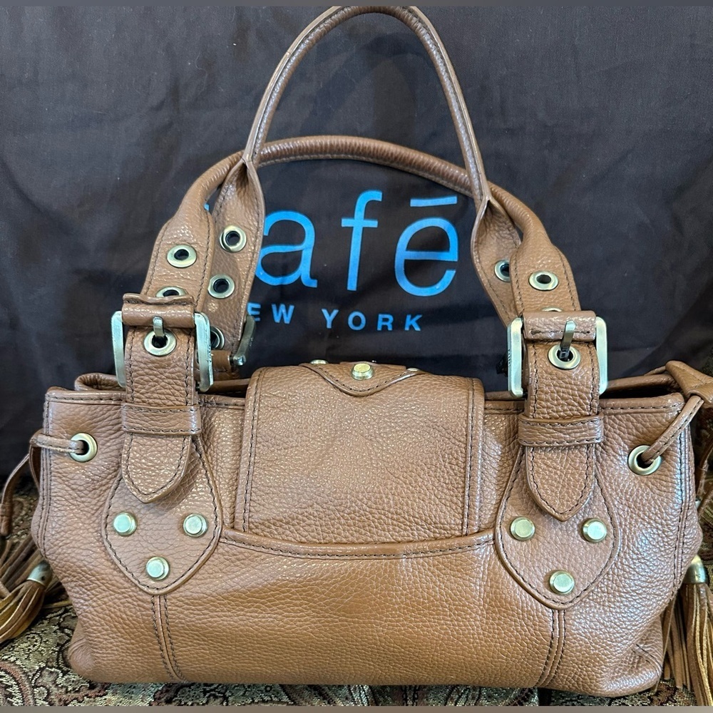 Rafē New York Cognac Leather Shoulder Bag w/Gold Hardware Dust Bag Included EUC - Picture 2 of 12